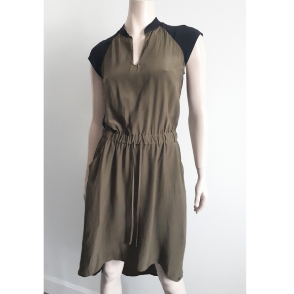 Parker | Two-tone Silk Dress with Mesh Detail - Picture 2 of 10